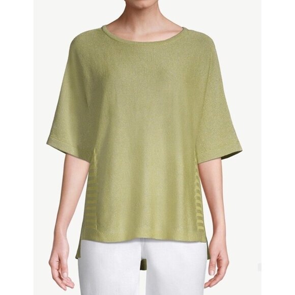 Chico’s Shimmer Side-Ribbed Sweater Size XL Chartreuse Short Sleeve Holiday Glam - Picture 1 of 8